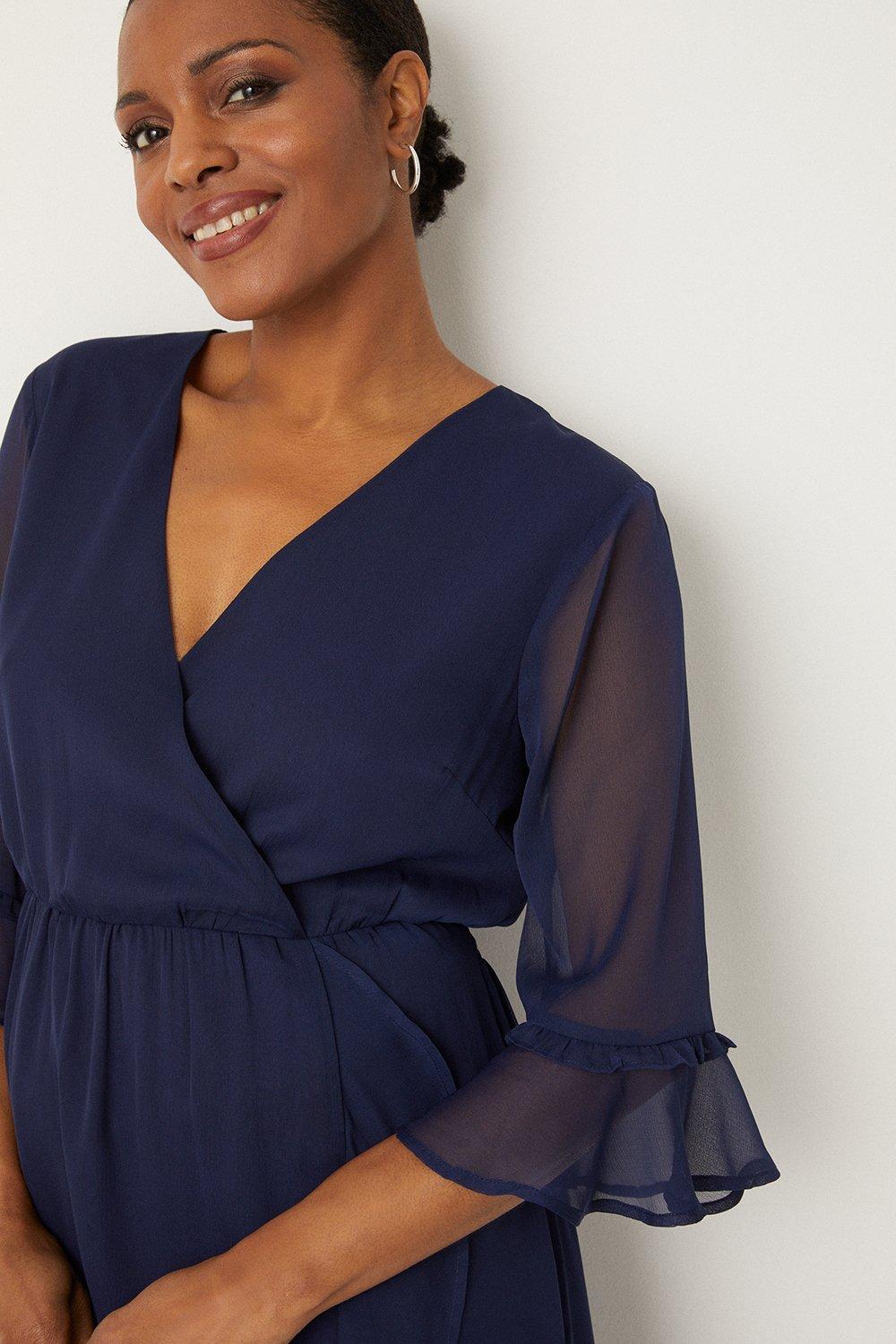 navy frill midi dress