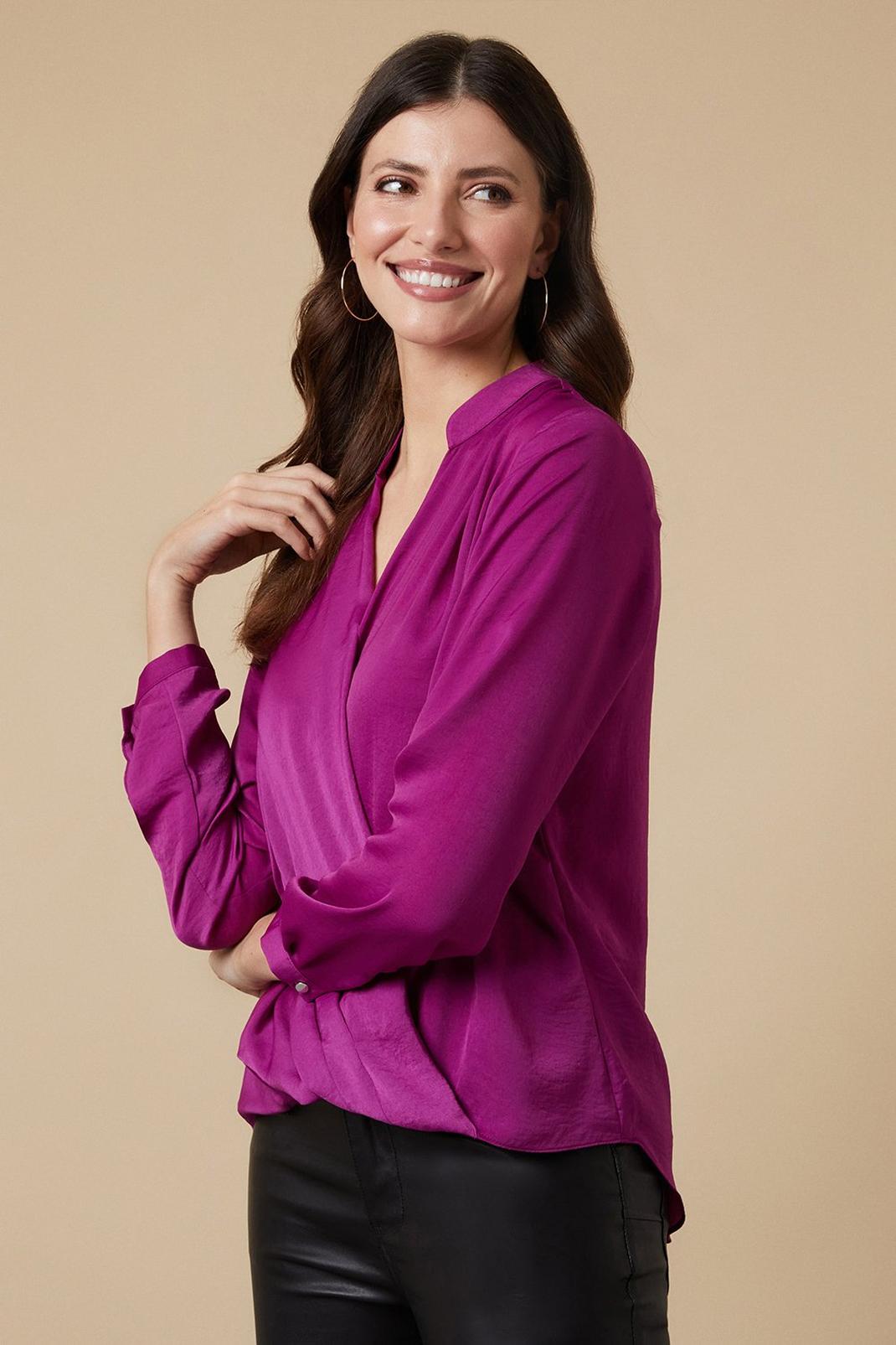 Pink Satin Woven Wrap Top image number 1