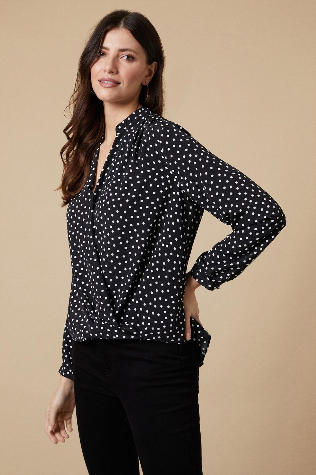 Black Spot Woven Wrap Top image number 1
