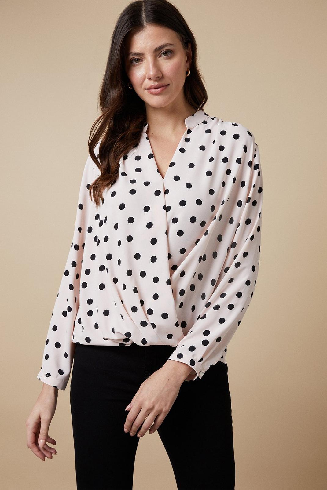 Beige Blush Spot Woven Wrap Top image number 1