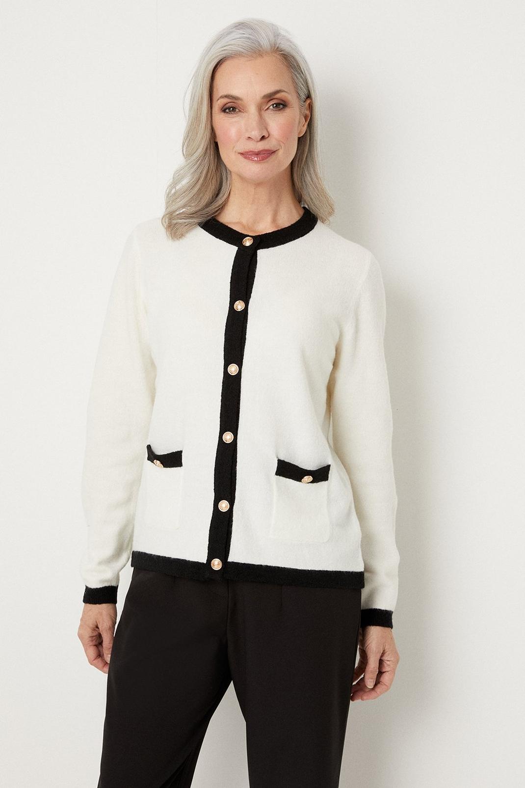 Ivory Tipped Short Button Cardigan image number 1