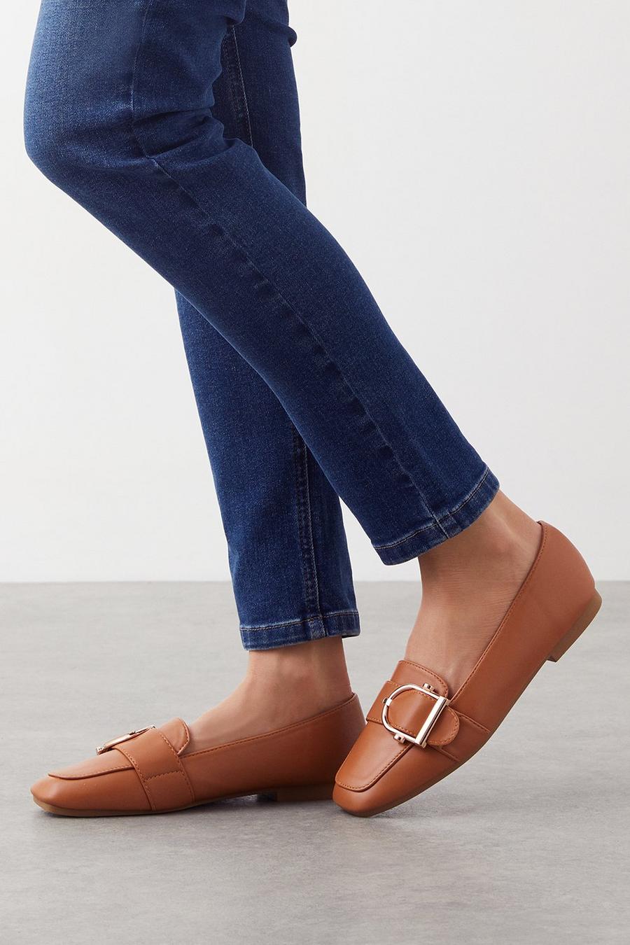 Lara Large Buckle Square Toe Loafers