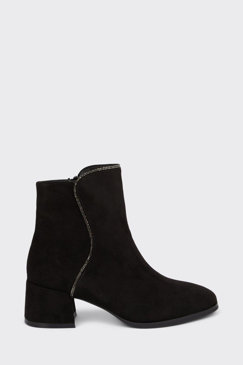 black ankle boots with diamante trim