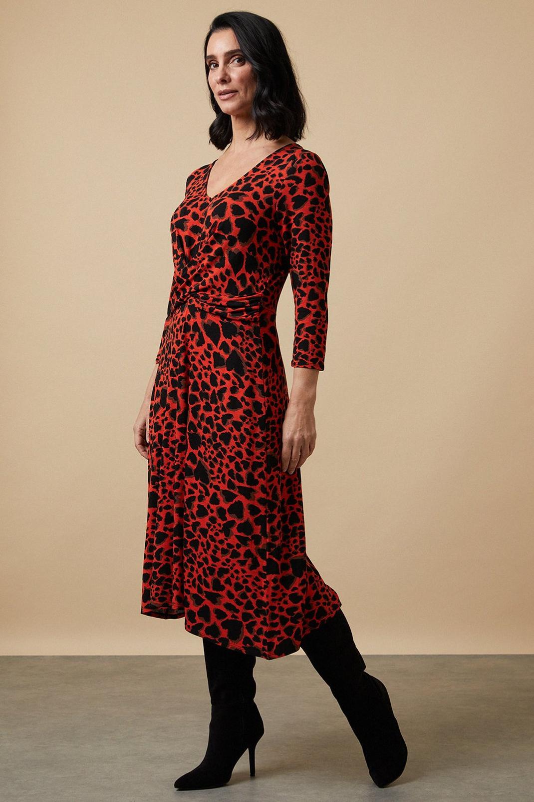 Petite Red Heart Twist Front Jersey Midi Dress image number 1