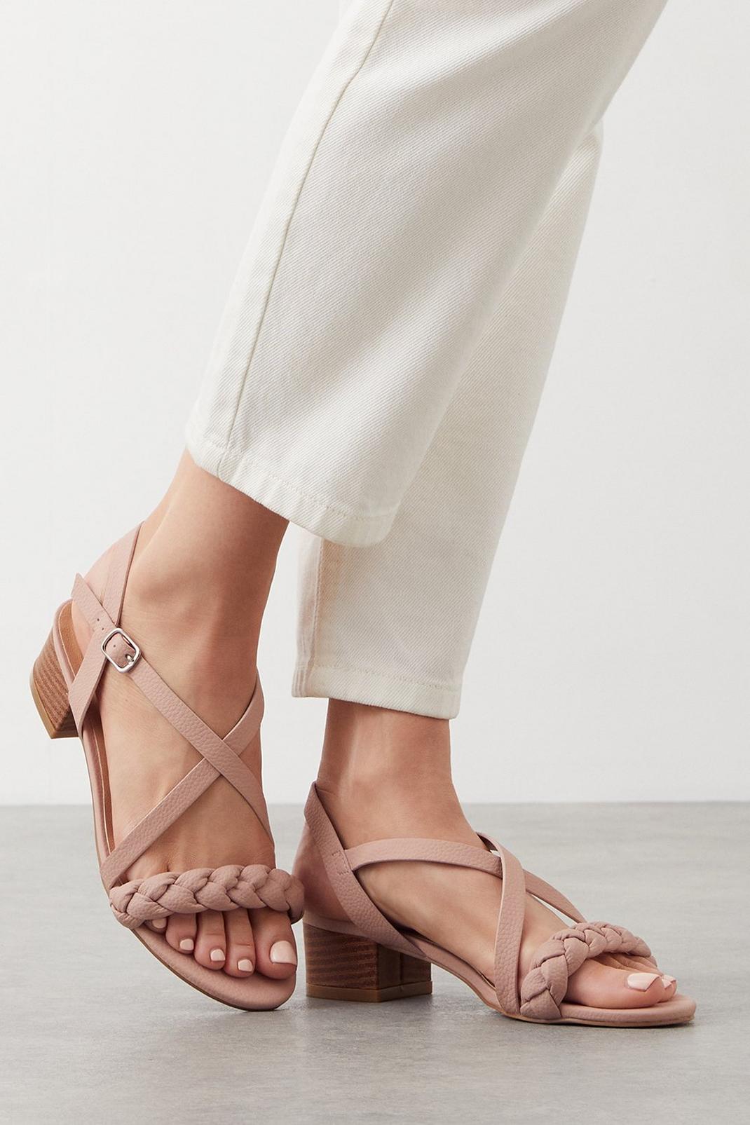 Blush Wide Fit Susie Crossover Plaited Detail Heeled Sandals image number 1