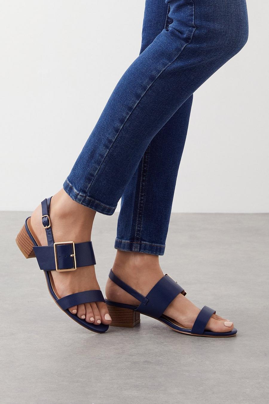 Wide Fit Simone Double Strap Buckle Block Heeled Sandals