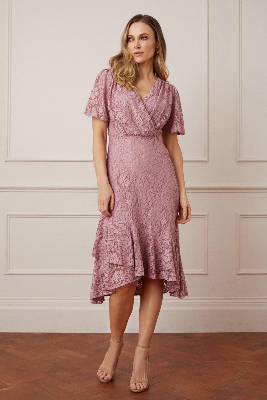 Blush Lace Wrap Midi Dress image number 1