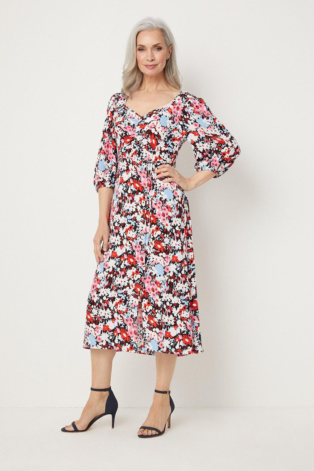 Multi Ditsy Floral Sweetheart Midi Dress image number 1