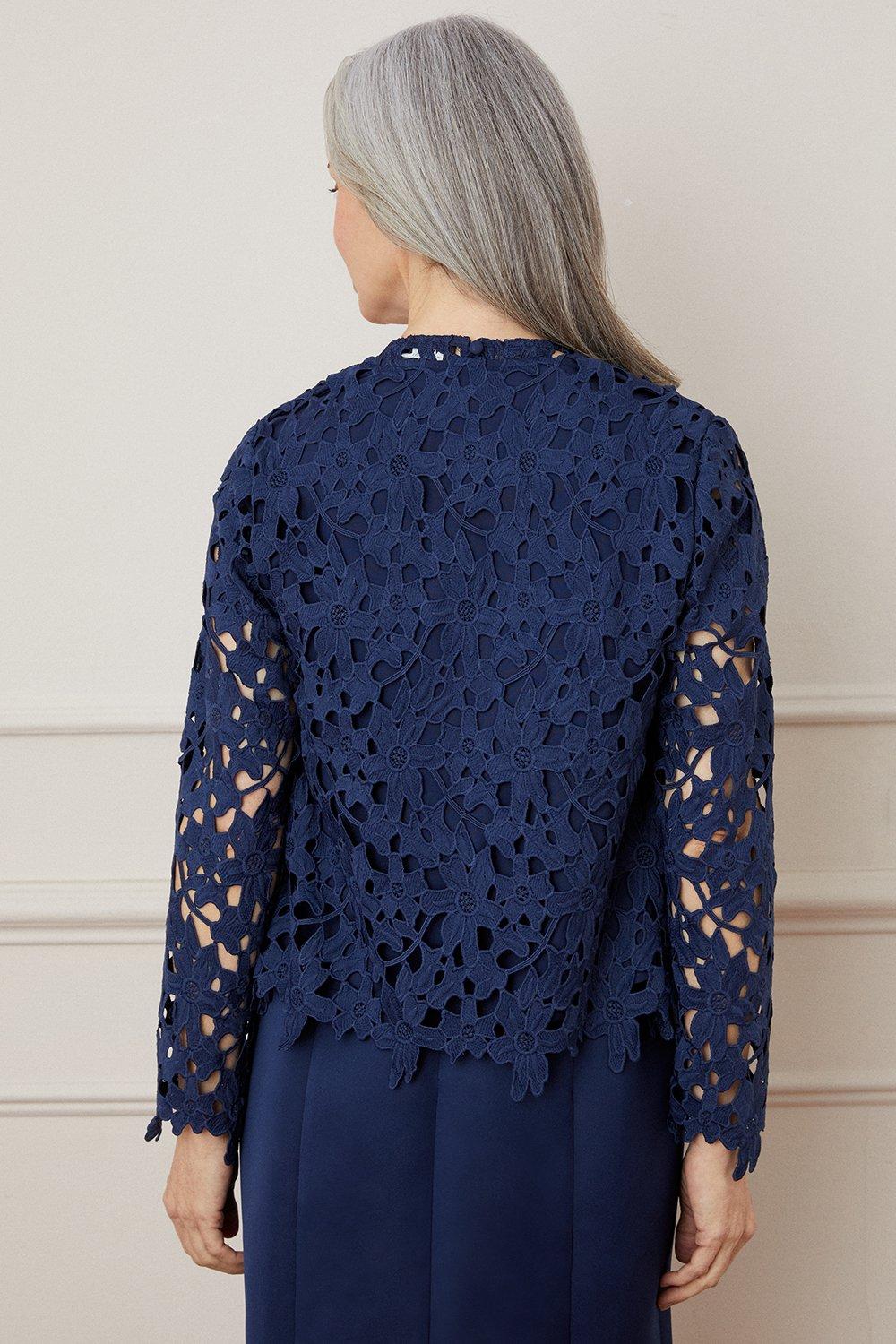 Navy Lace Edge To Edge Jacket