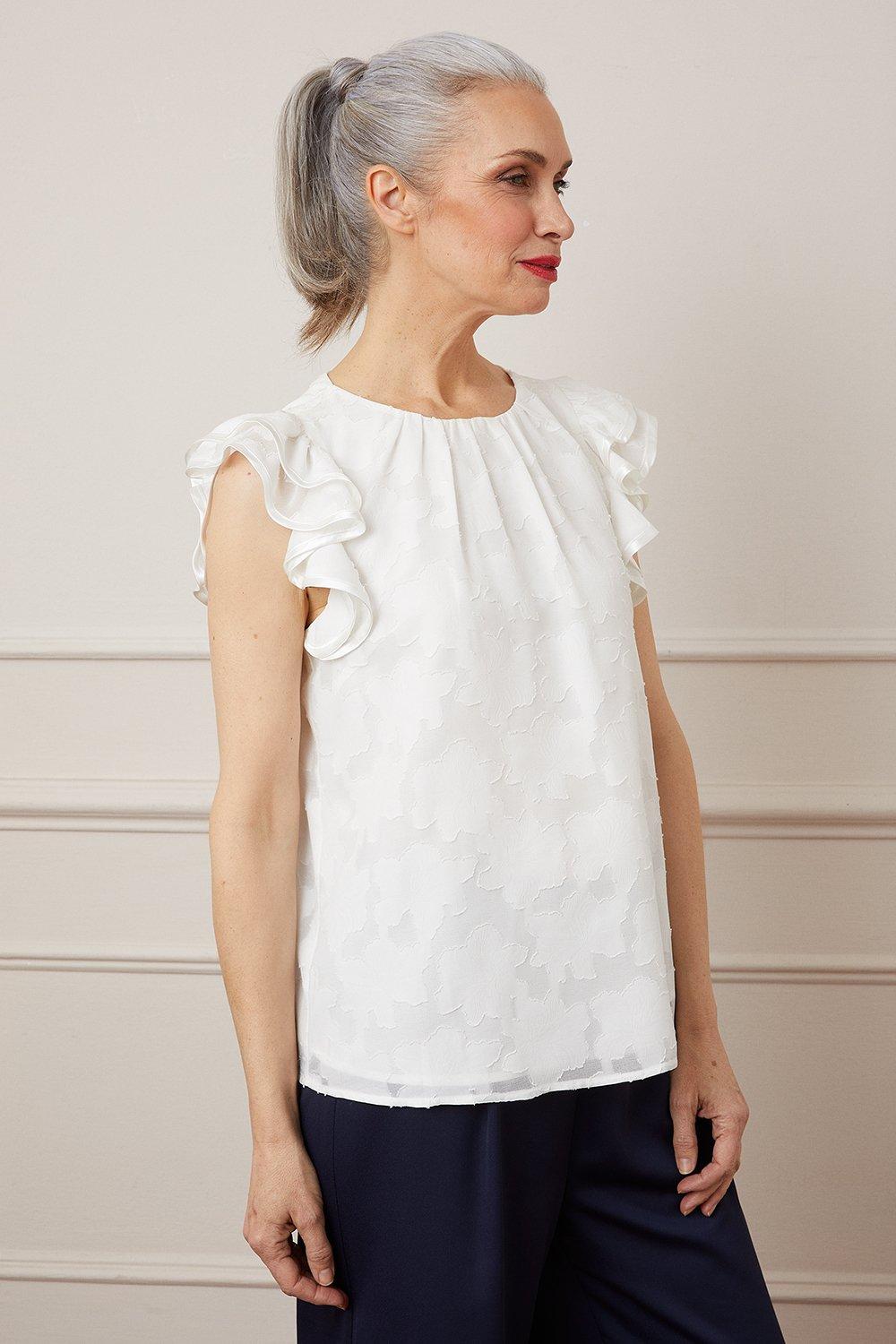 Jacquard Ruffle Sleeve Blouse