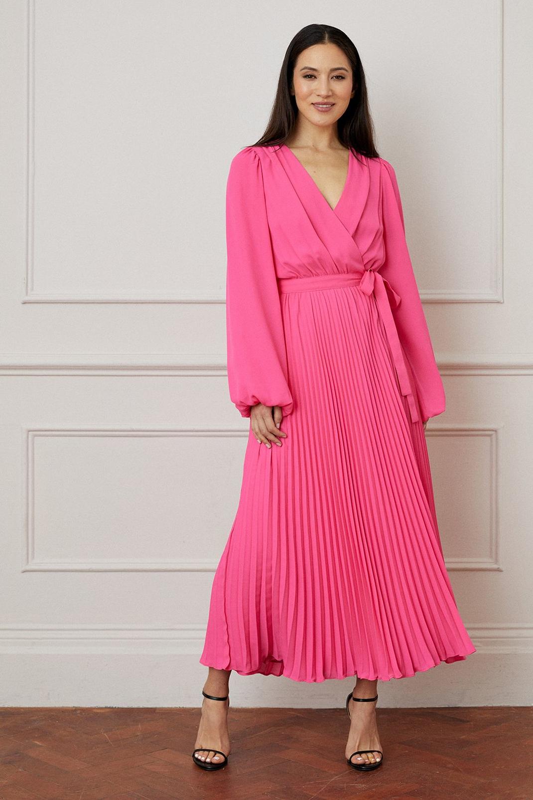 Pink Tall Pleated Wrap Maxi Dress image number 1