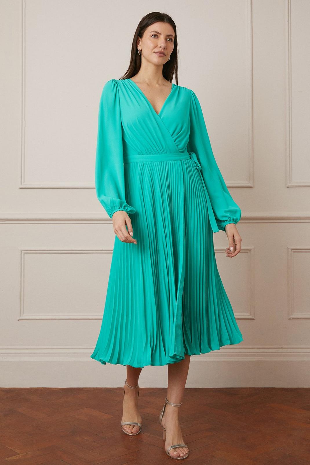 Green Pleated Wrap Maxi Dress image number 1