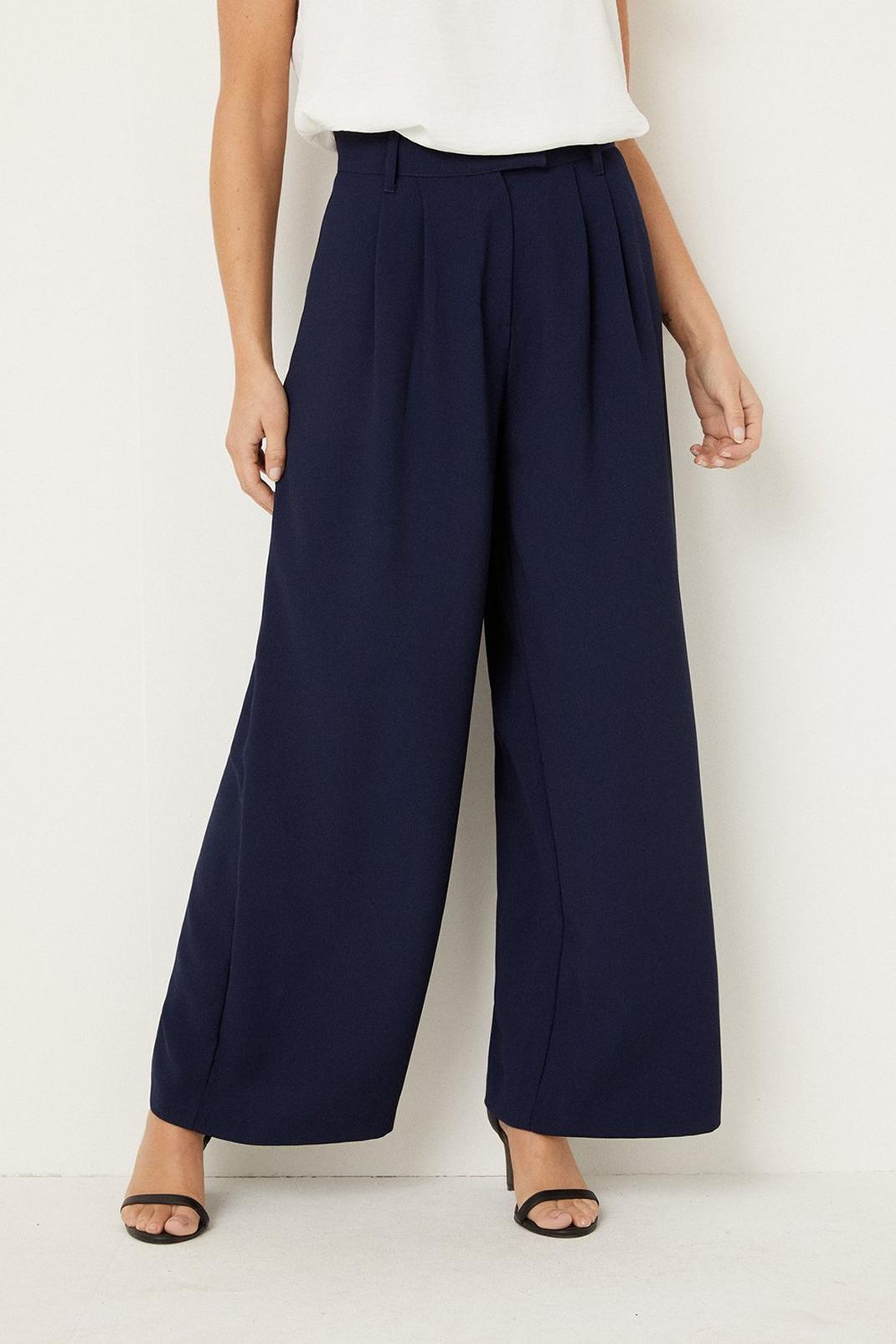 Petite Navy Wide Leg Trousers image number 1