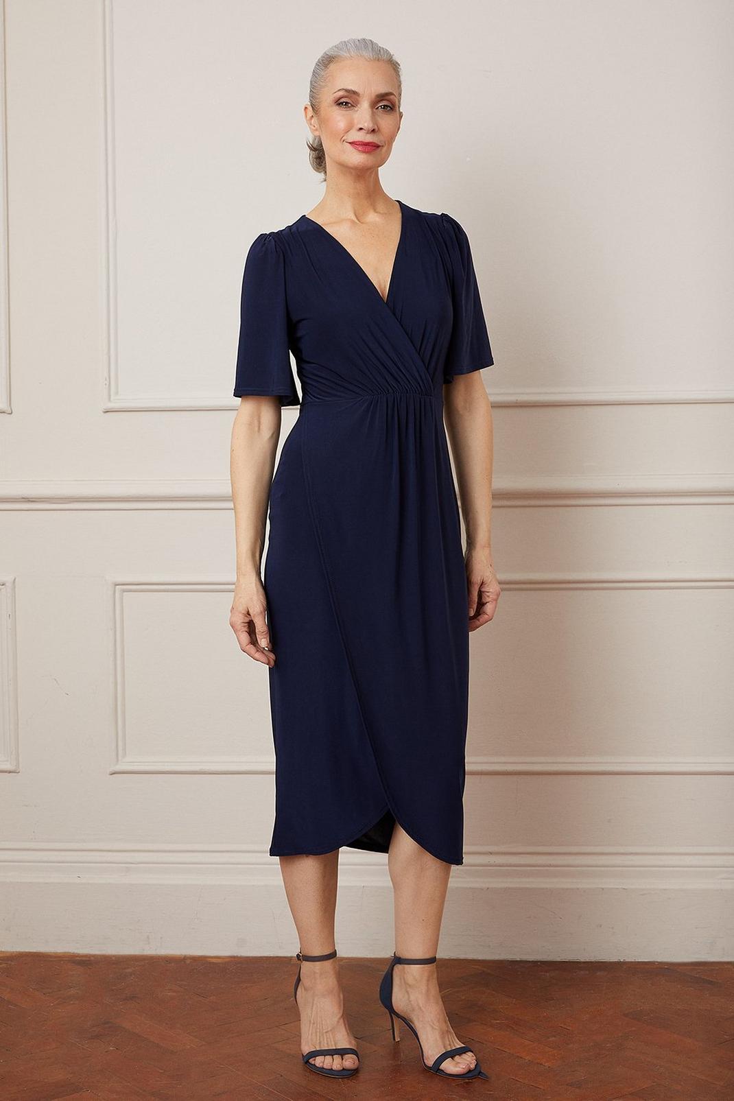 Navy Double Jersey Wrap Midi Dress image number 1