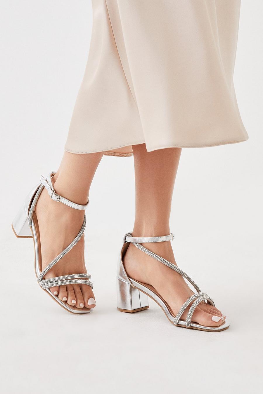 Wide Fit Colette Diamante Asymmetric Strap Heeled Sandals