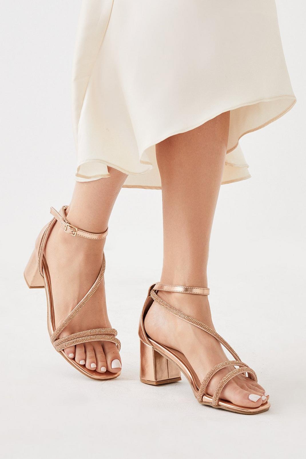 Rose gold Wide Fit Colette Diamante Asymmetric Strap Heeled Sandals image number 1