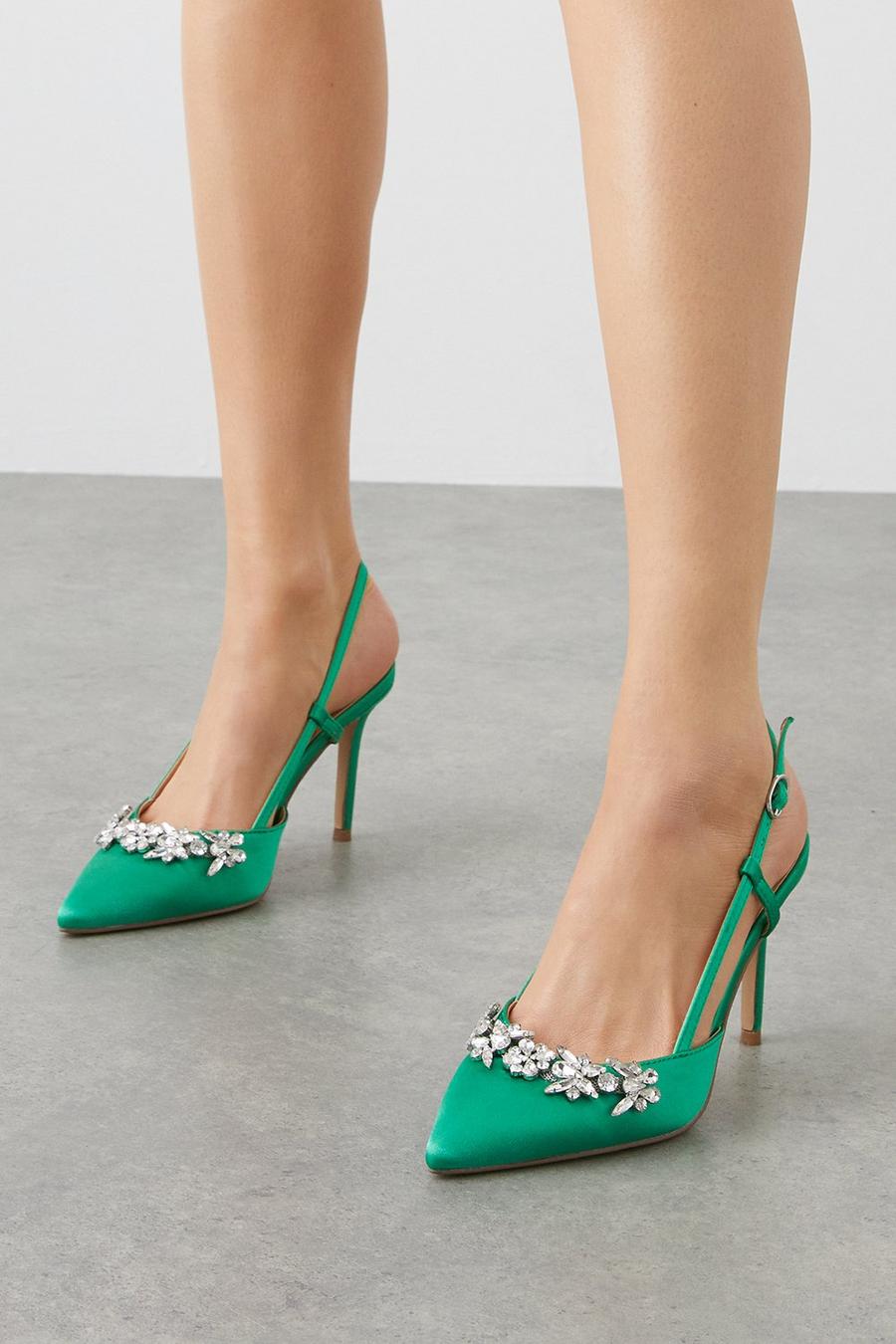 Camelia Jewel Detail Slingback Stiletto Pointed Court Shoes