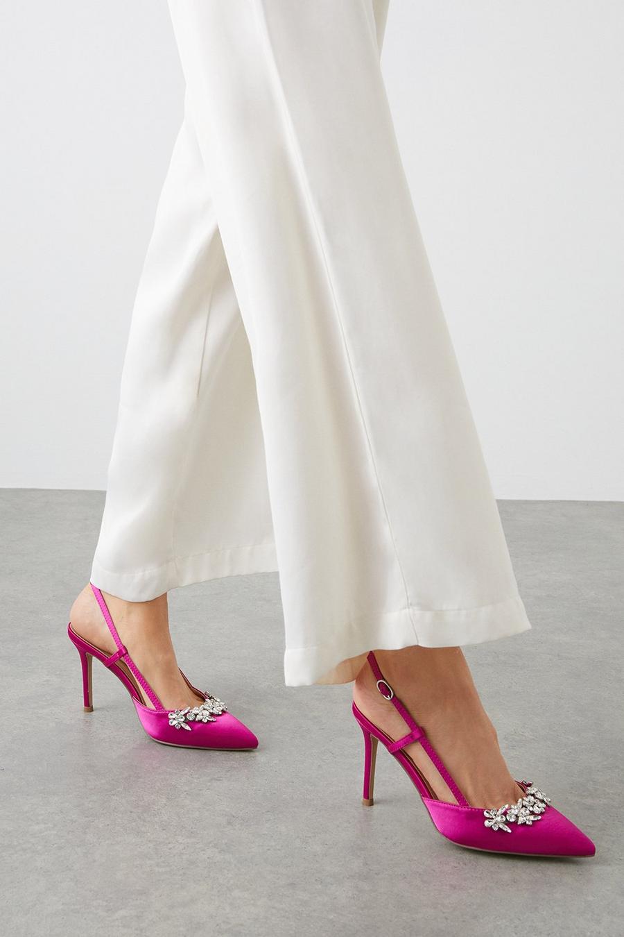 Camelia Jewel Detail Slingback Stiletto Pointed Court Shoes