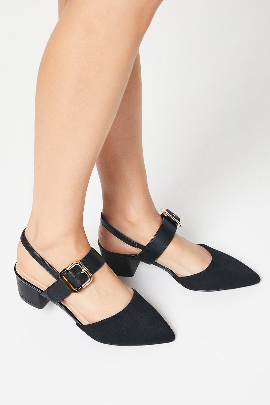 Wide Fit Darby Two Part Slingback Buckle Detail Court Shoes