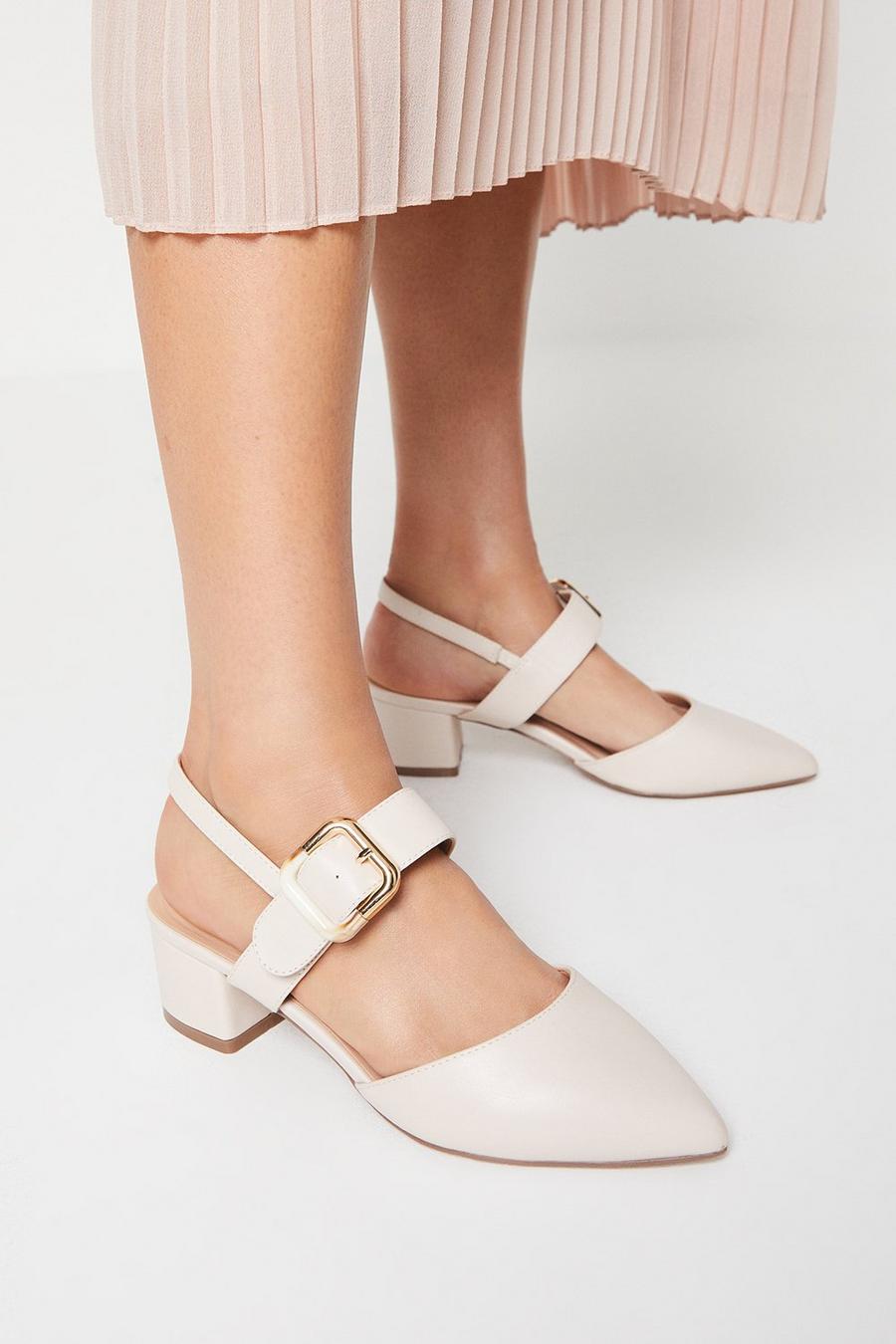 Wide Fit Darby Two Part Slingback Buckle Detail Court Shoes