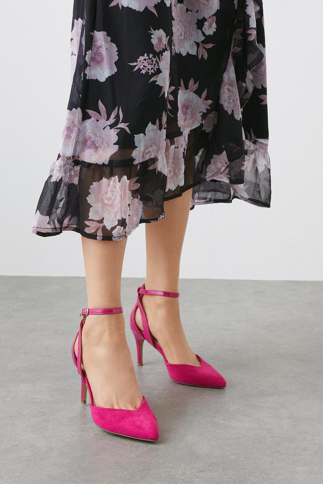 Fuchsia Esme Back Strap Detail Pointed Stiletto Court Shoes image number 1