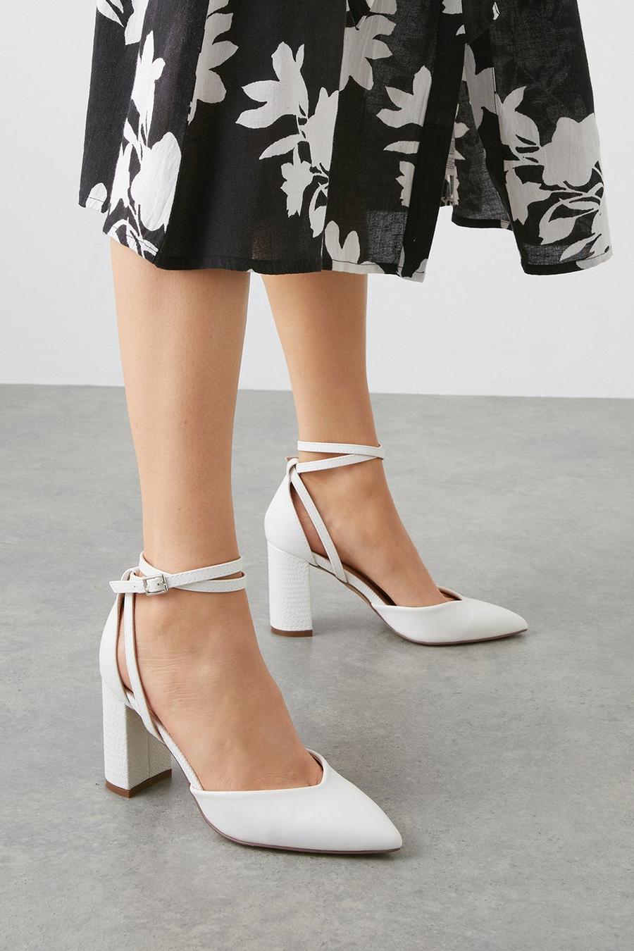 Elodie Back Strap Detail Pointed Block Heeled Court Shoes