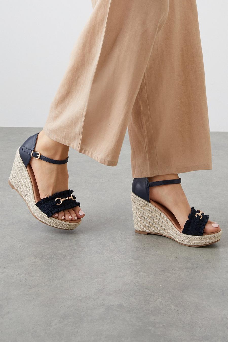 Wide Fit Radiance Ruffle Snaffle Detail Espadrille Wedge Sandal