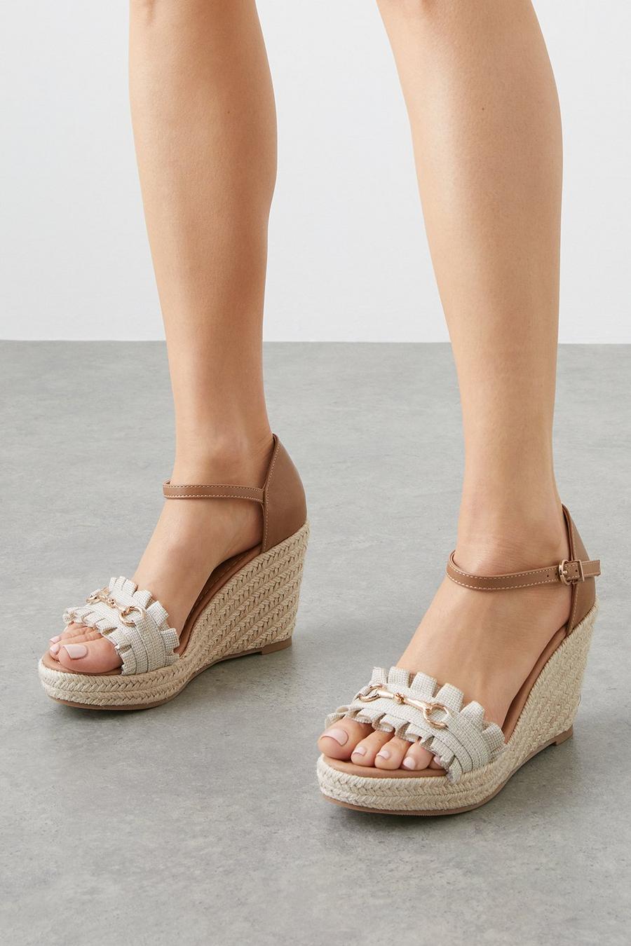 Wide Fit Radiance Ruffle Snaffle Detail Espadrille Wedge Sandals