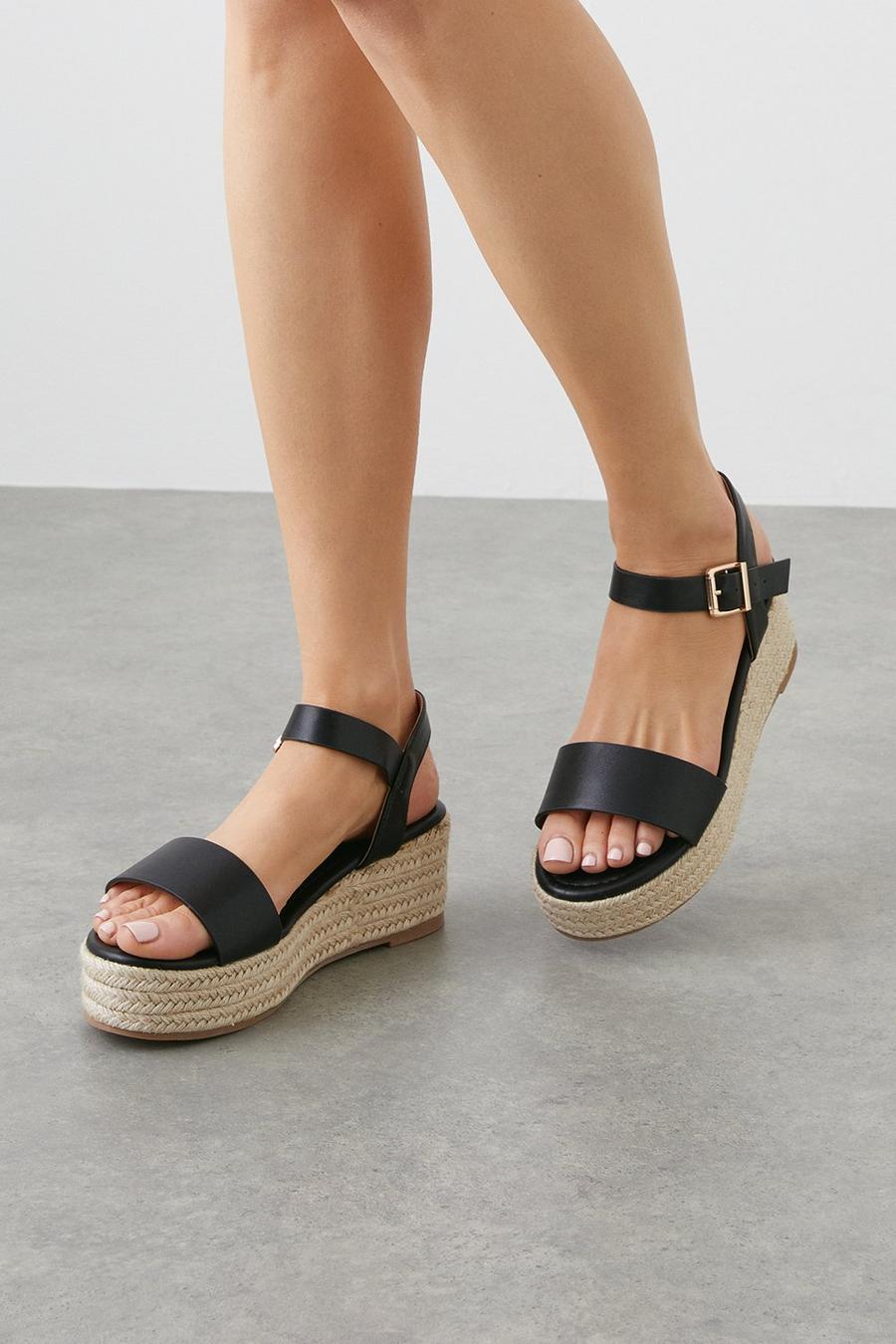 Wide Fit Ruthie Two Part Low Espadrille Wedge Sandals