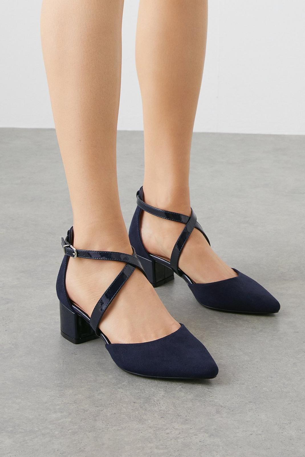 Navy Everly Crossover Detail Pointed Two Part Court Shoes image number 1