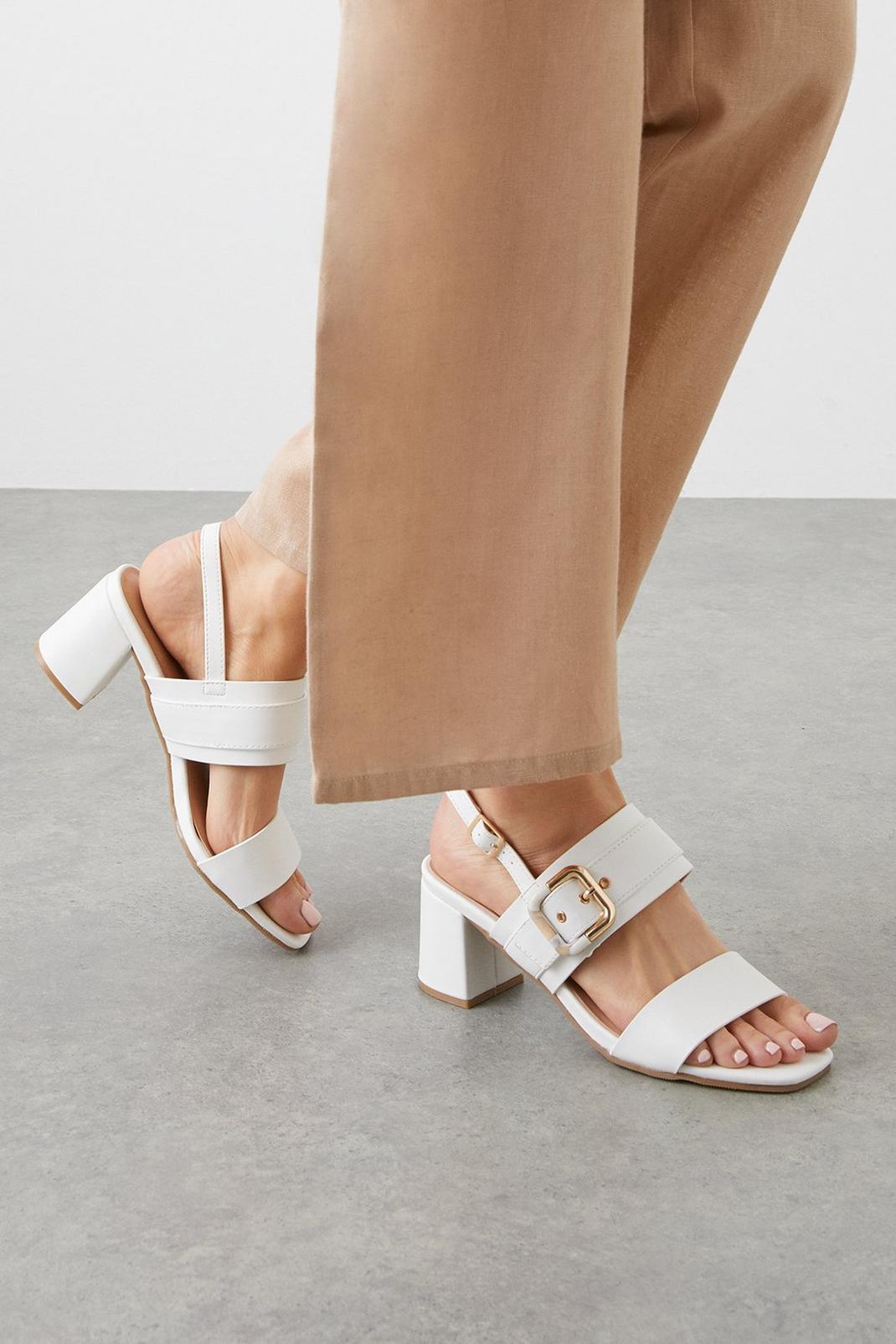 White Stella Buckle Detail Double Strap Slingback Heeled Sandals image number 1