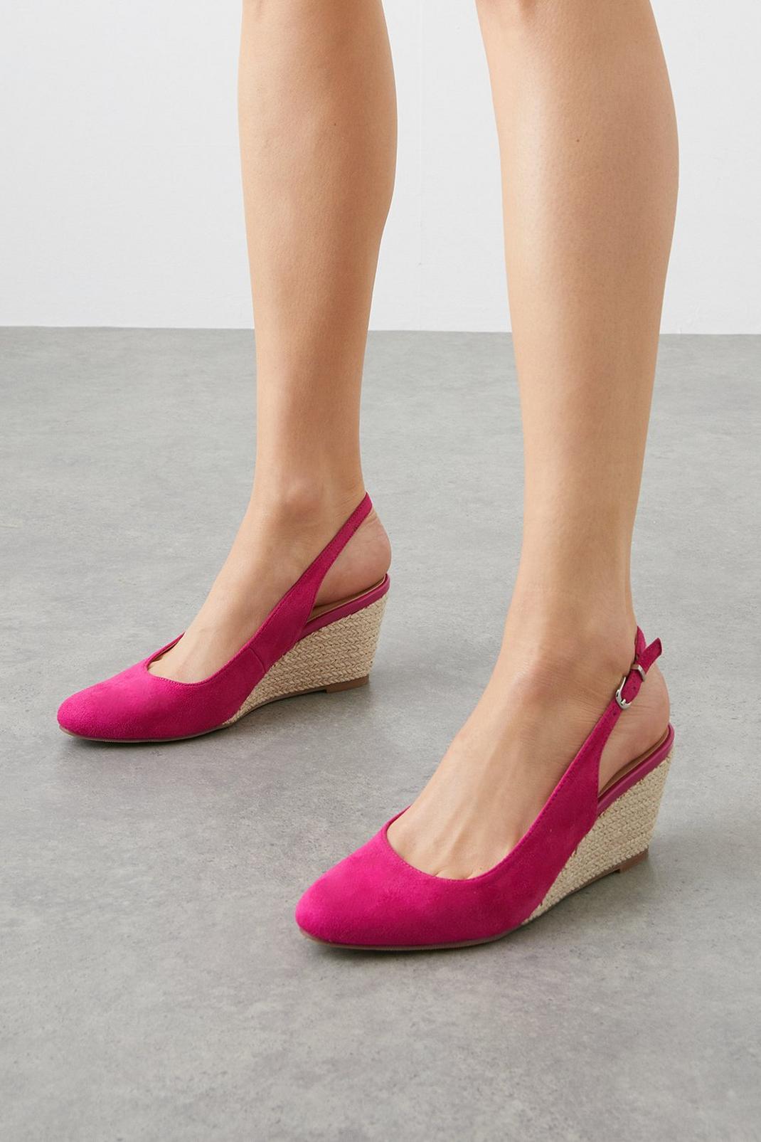 Fuchsia Rose Slingback Almond Toe Low Espadrille Wedge Courts image number 1