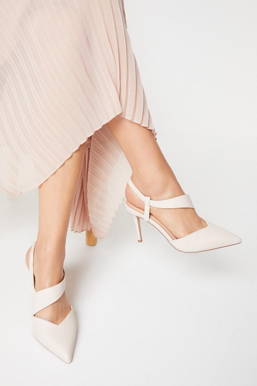 Wide Fit Evie Asymmetric Strap Detail Pointed Court Shoes