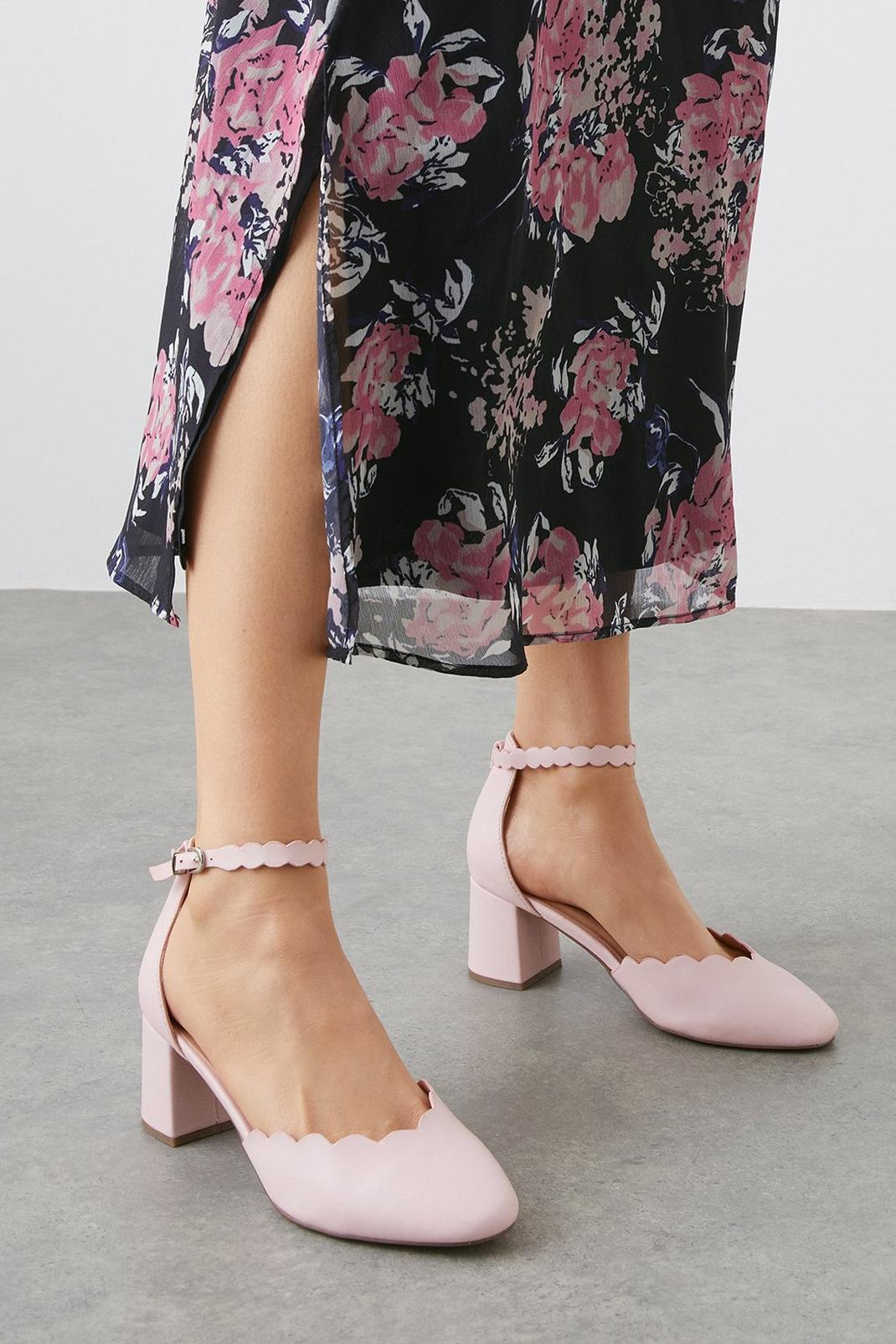 Blush Wide Fit Darling Scallop Detail Two Part Court Shoes image number 1