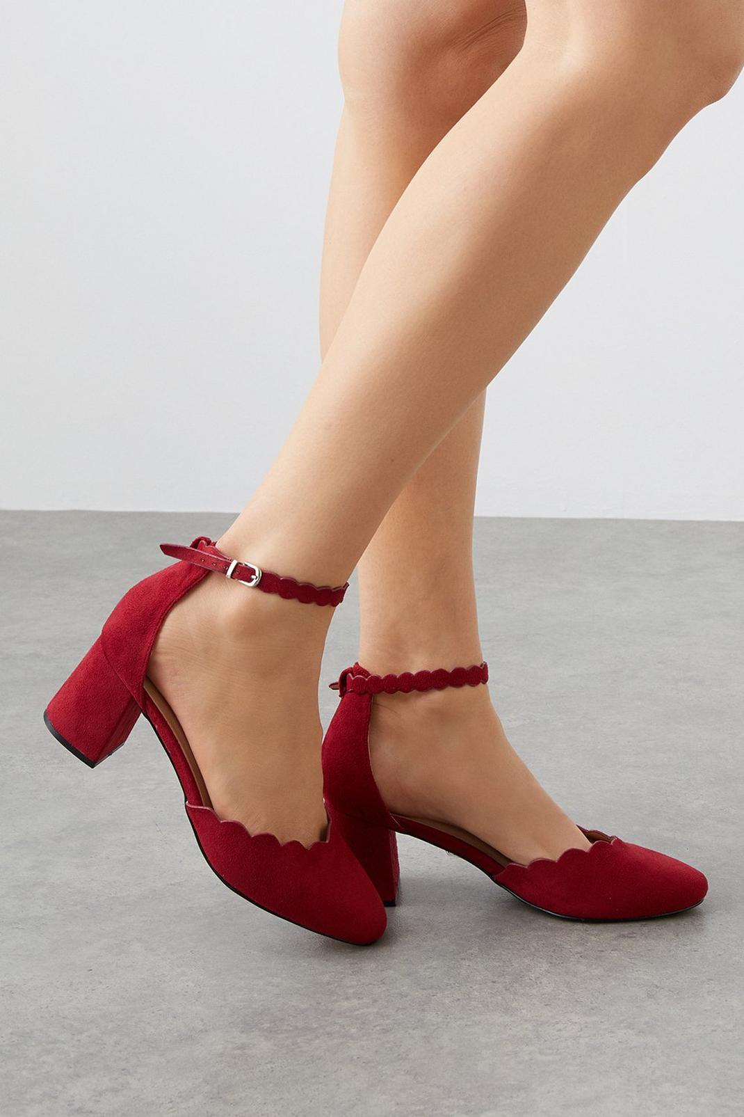 Red Wide Fit Darling Scallop Detail Two Part Court Shoes image number 1