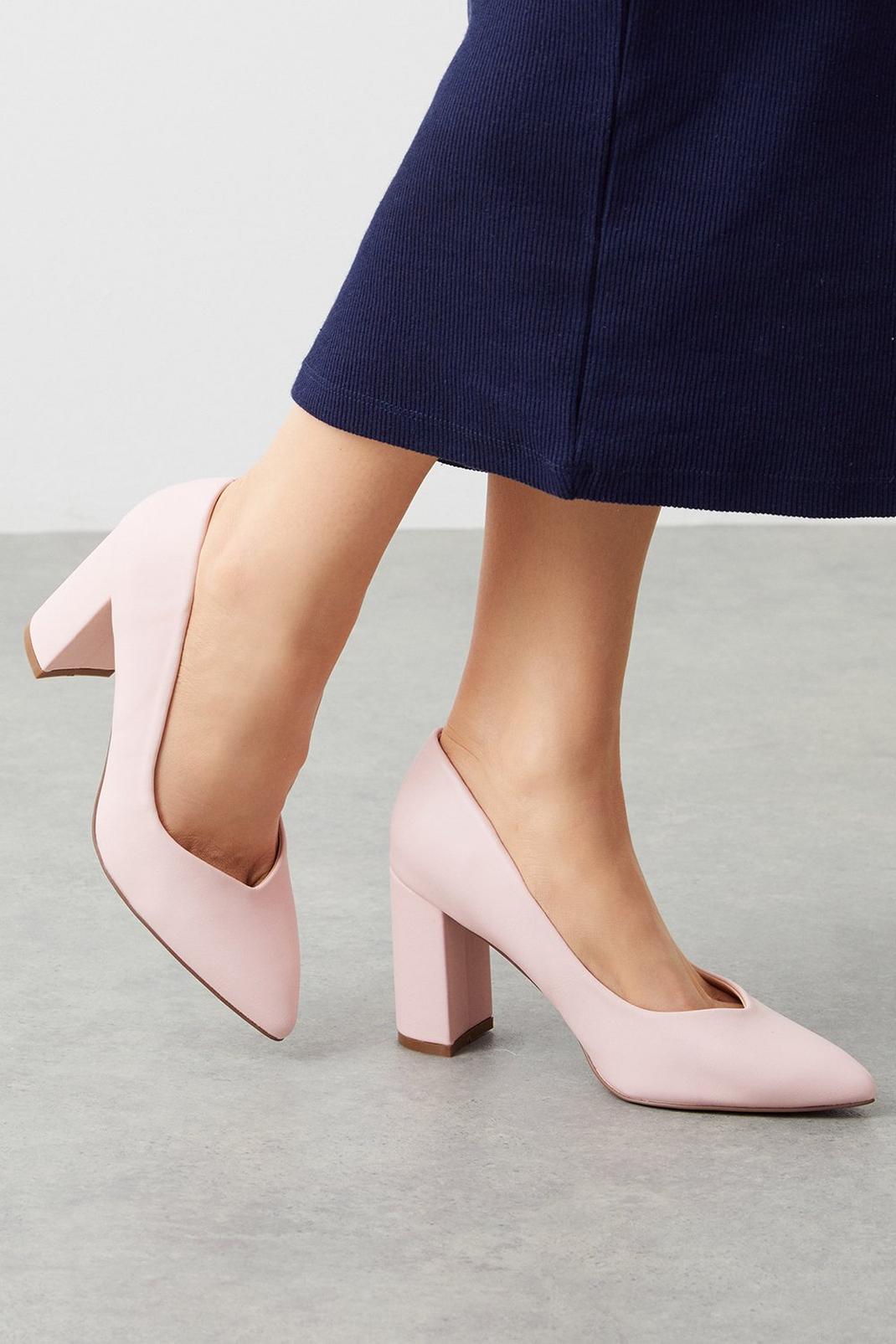 Blush Wide Fit Elise Contrast Block Heeled Pointed Court Shoes image number 1