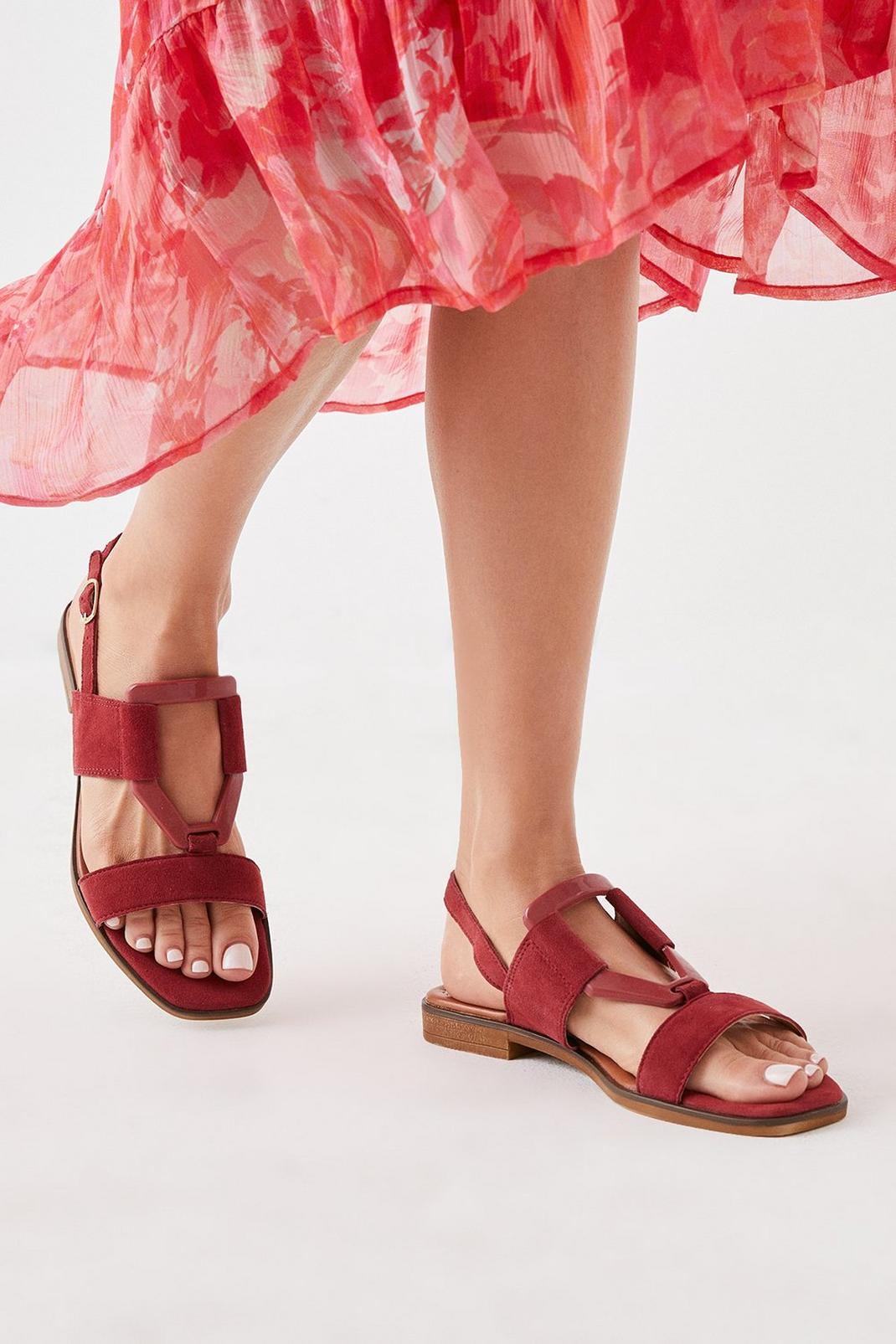 Red Leather Juliette Resin Detail Slingback Sandals image number 1
