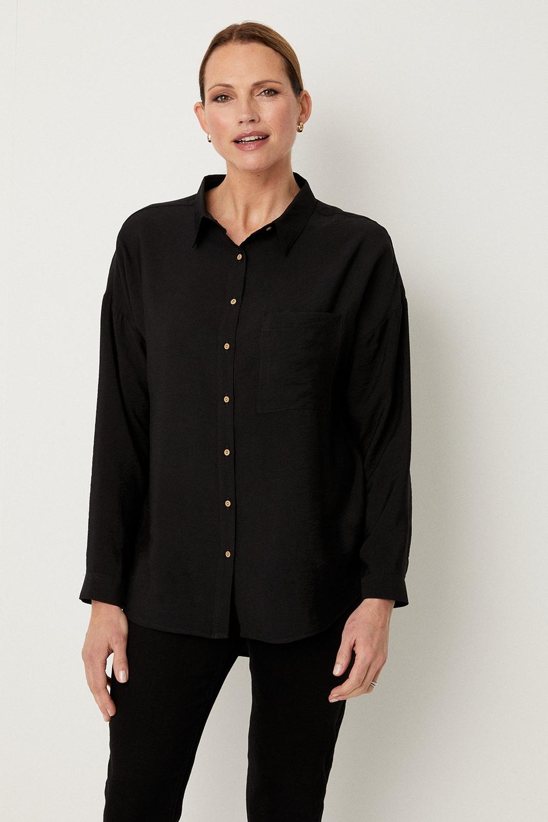 Black Button Through Pocket Detail Shirt image number 1