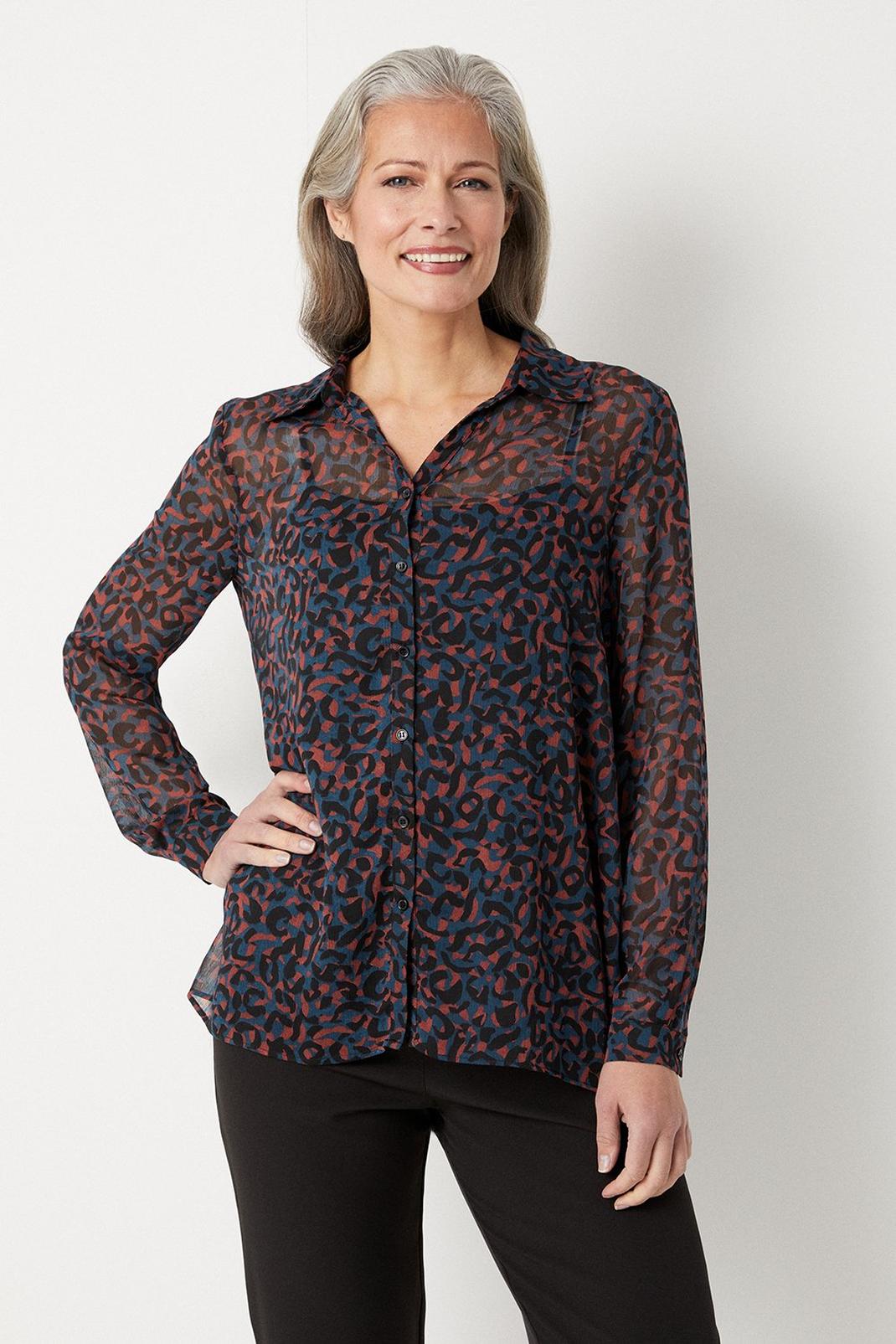 Berry Navy Abstract High Low Shirt image number 1