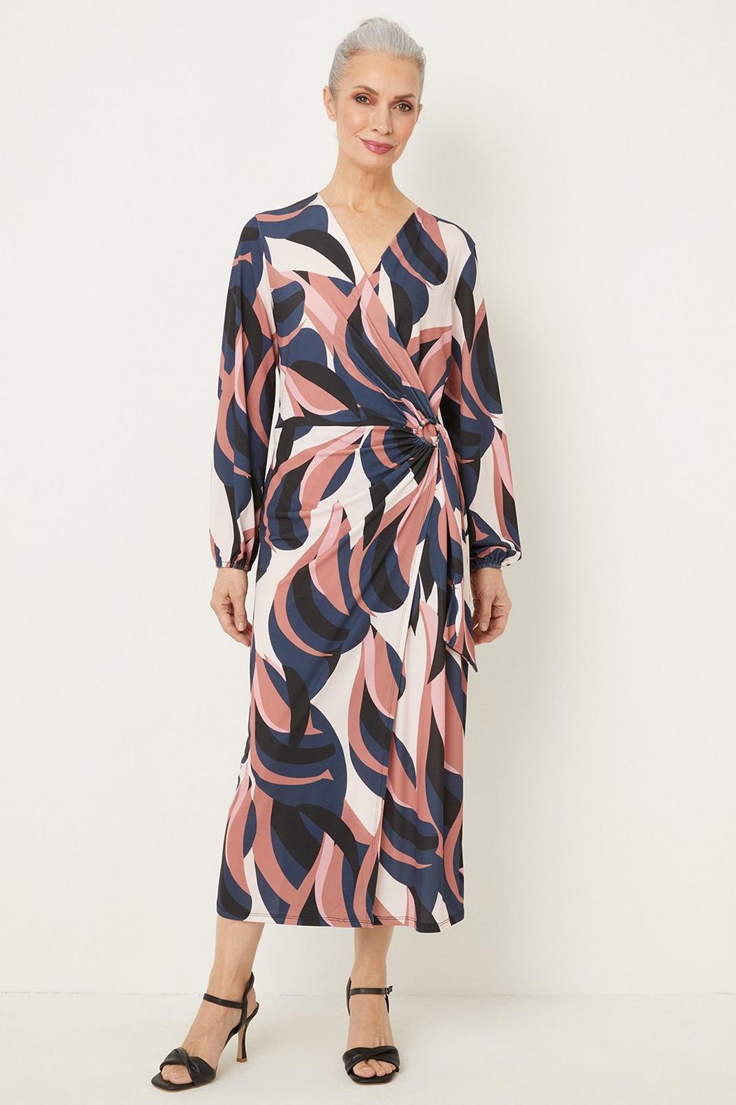 Pink Abstract Jersey Wrap Dress image number 1