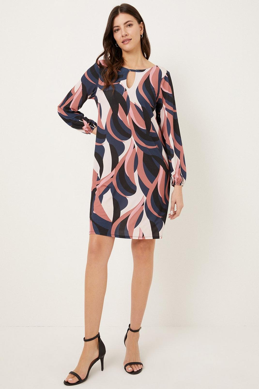 Pink Abstract Geo Jersey Shift Dress image number 1