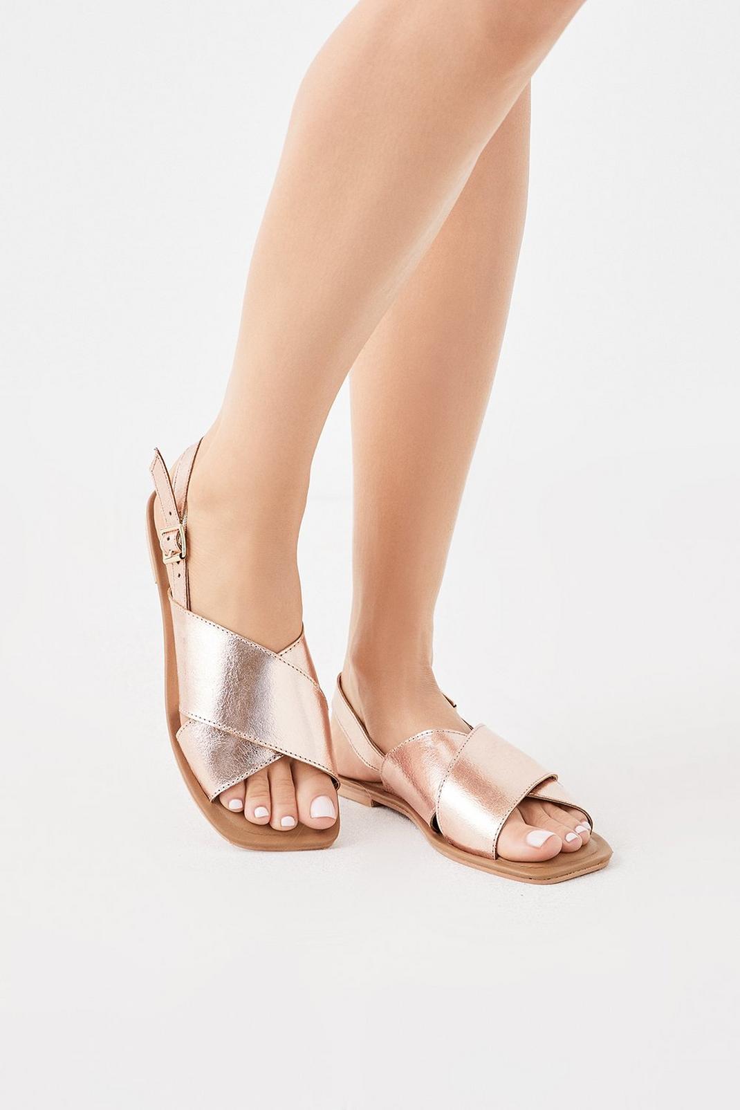 Rose gold Leather Jolene Crossover Strap Slingback Flat Sandals image number 1