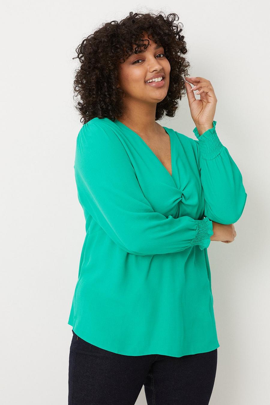 Curve Green Ruched Detail Top 
