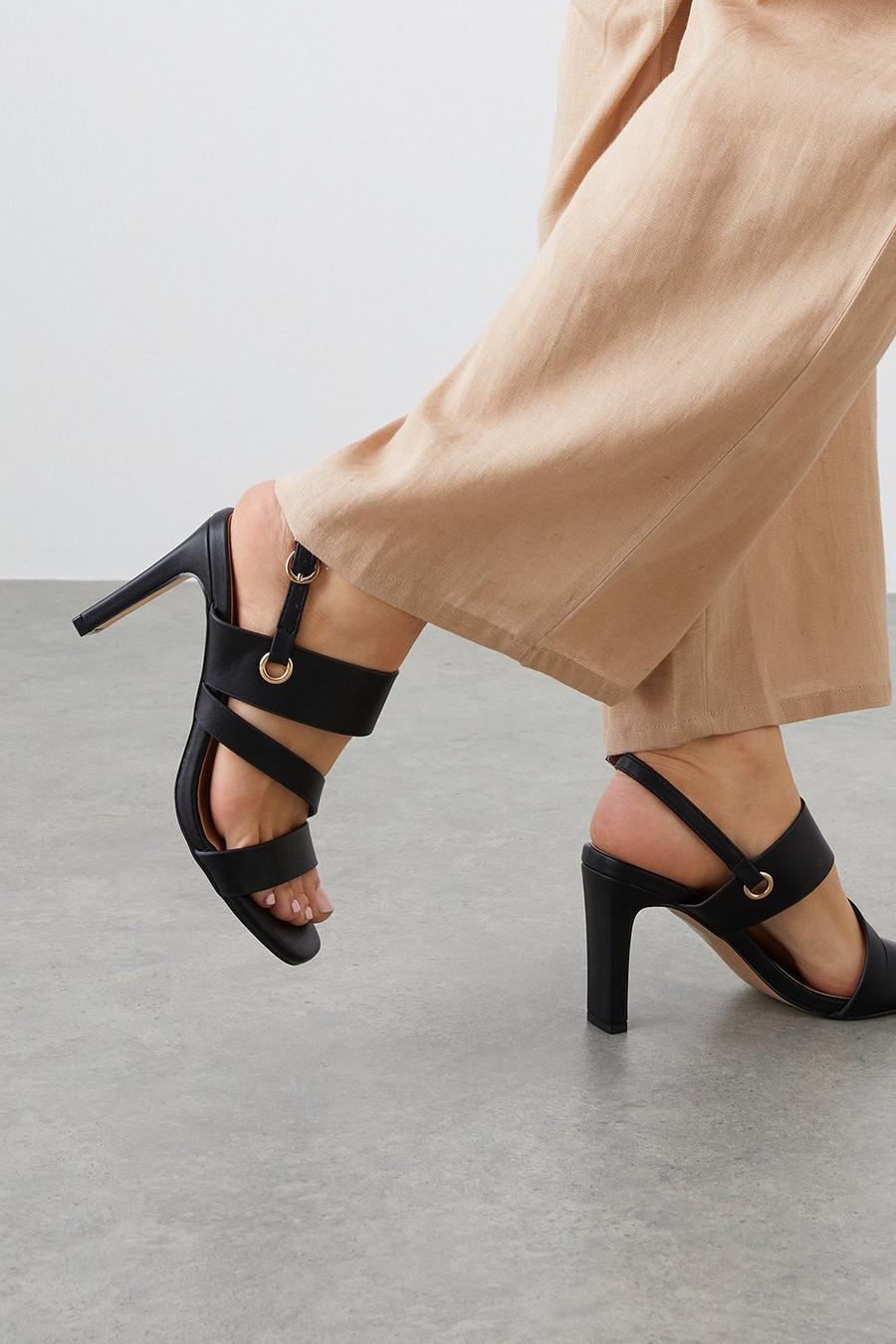 Savannah Asymmetric Strap Detail Slingback Heeled Sandals