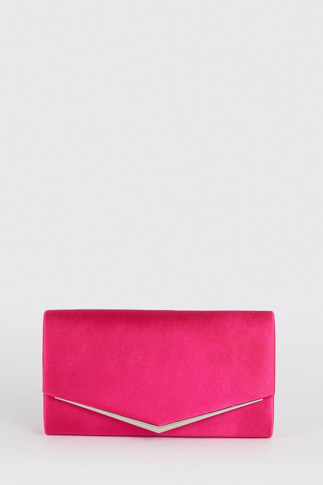 Hot pink Sliver Trim Detail Envelope Clutch Bag image number 1