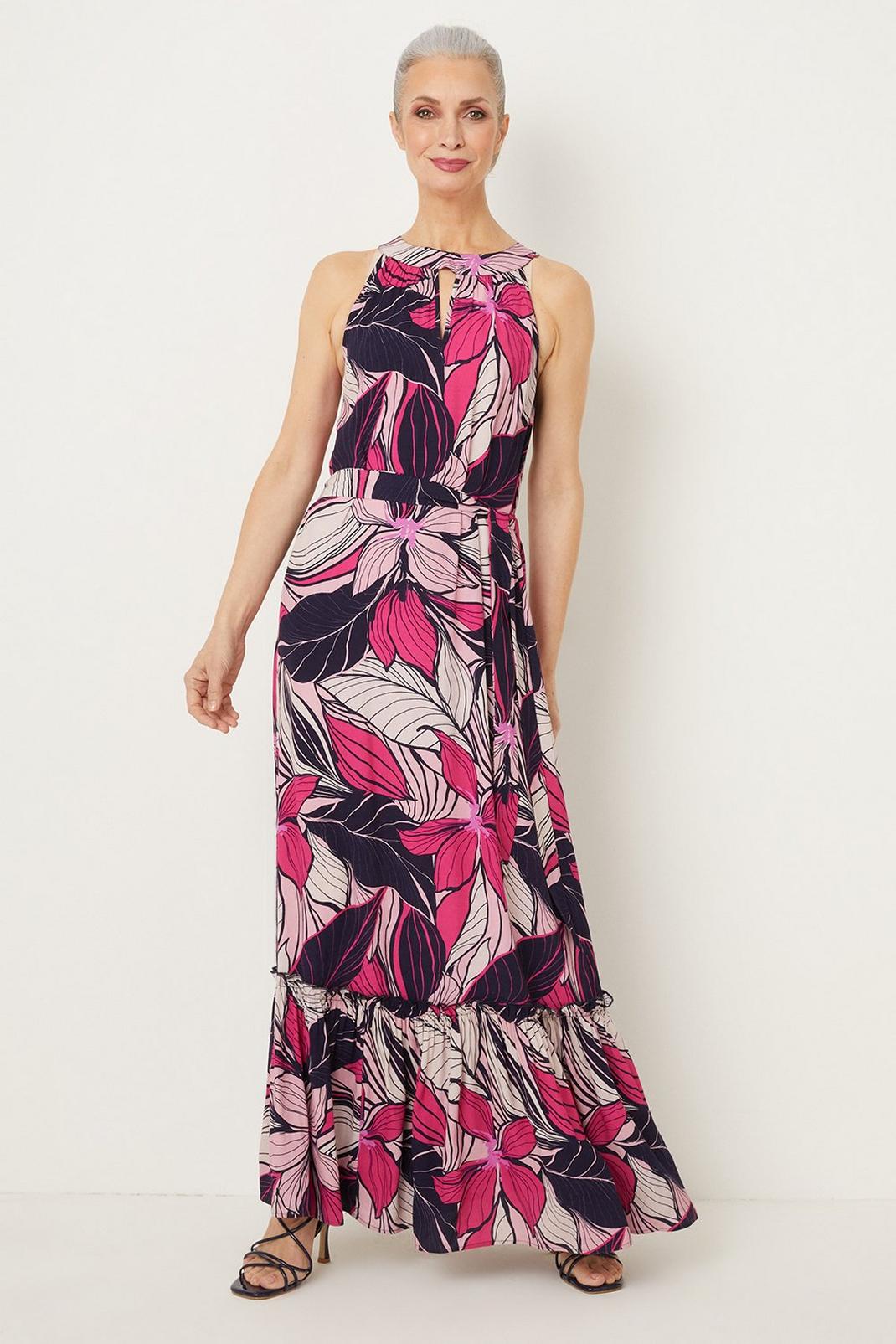 Pink Leaf Print Maxi Dress image number 1