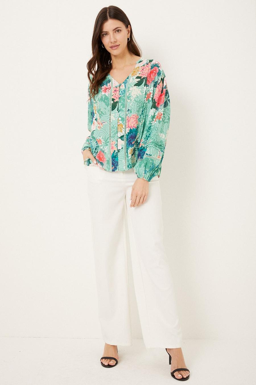 Mint Floral Pleated Top