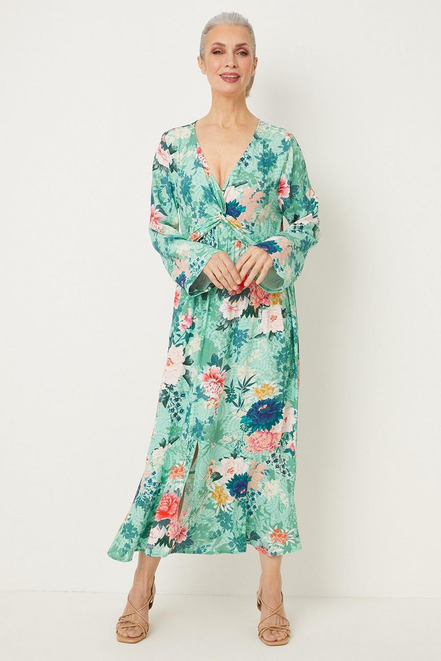 Mint Floral Twist Front Dress