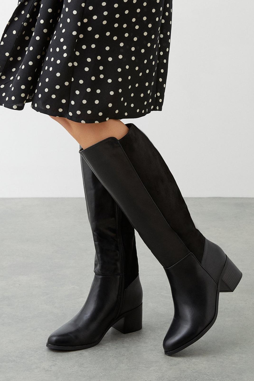 Black Haven Classic Block Heeled Knee High Boots image number 1