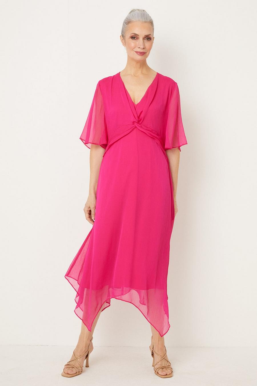 Pink Twist Front Hanky Hem Dress